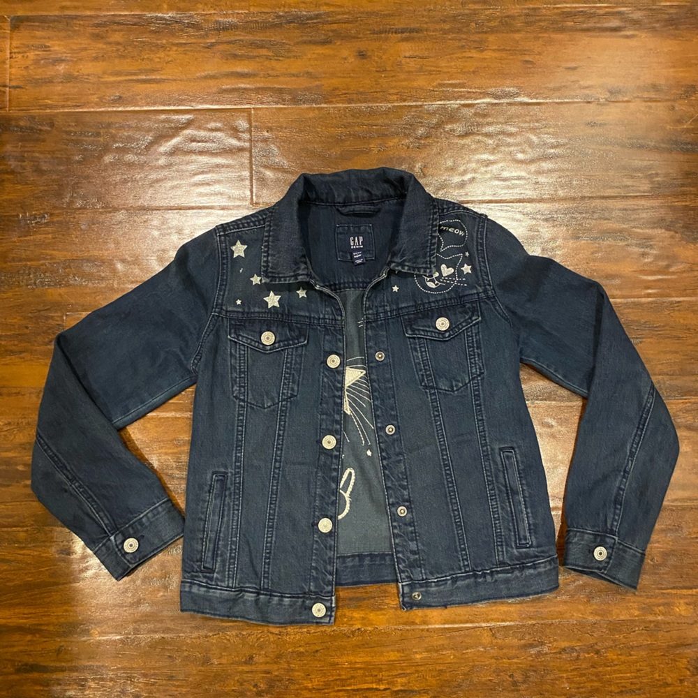 Gap Denim Embroidered Jean Jacket with Snap Buttons Size Large